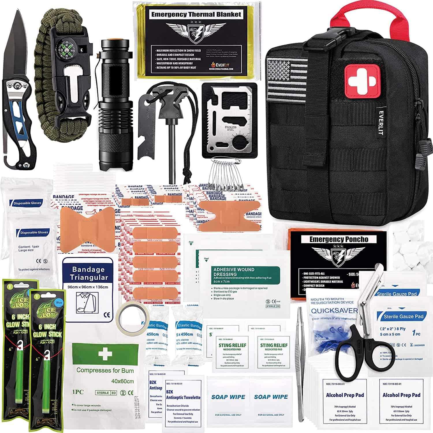 Musta Survival First Aid Kit Sisältää Sisältää 250 kpl ensiapulaukun