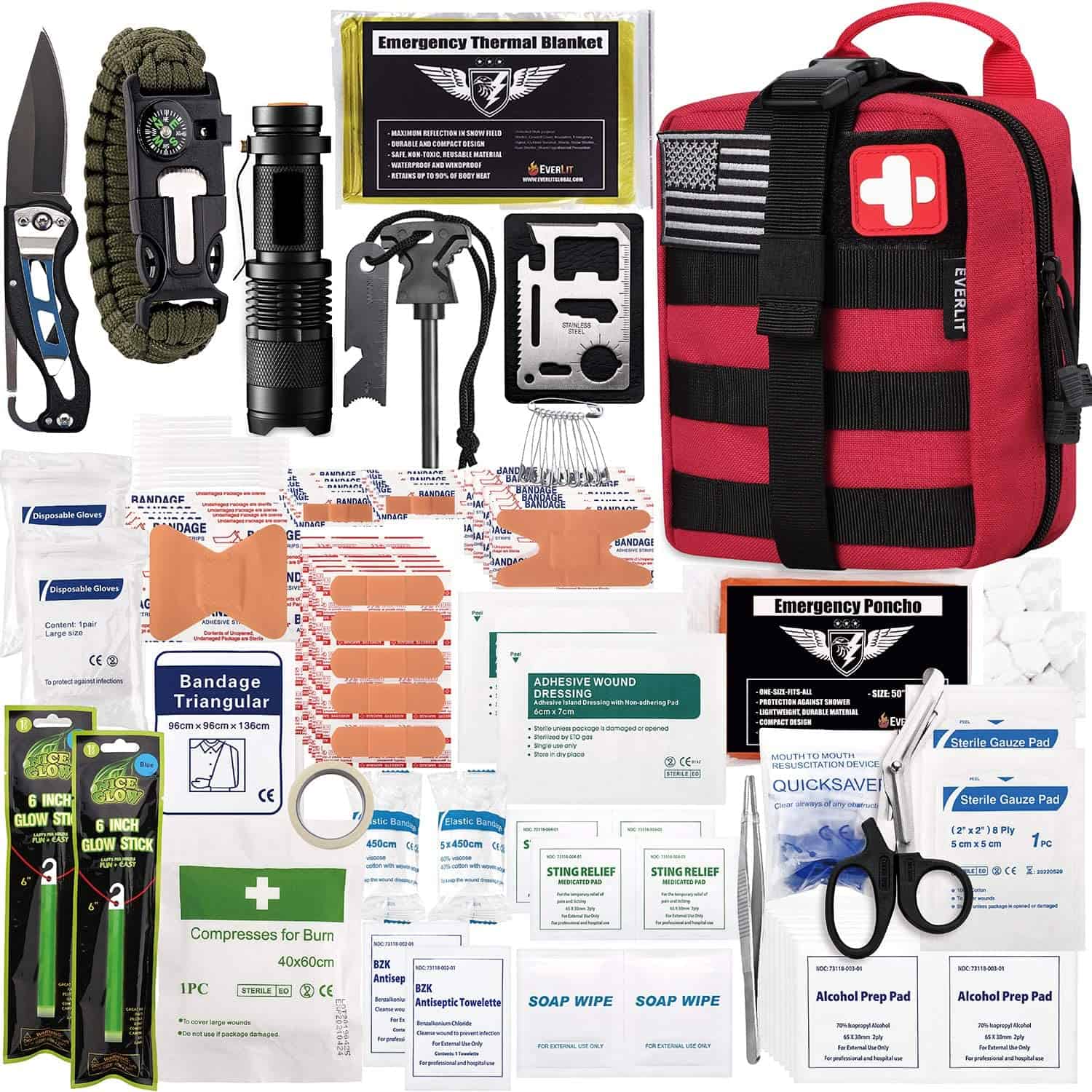 Red Survival First Aid Kit Sisältää Sisältää 250 kpl ensiapulaukun